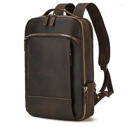 Torby szkolne vintage plecak oryginalny skórzany męski bagapck 16 -calowy laptop Bagpack z paskiem na bagażu