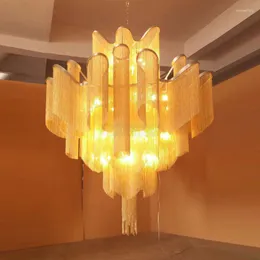 Люстры потоковая кисточка Проект Проект Легкая алюминиевая цепь винтажная лампа для люстры ручной работы для гостиной для гостиной