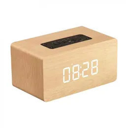 W5C Lautsprecher 52MM Doppel Horn Holz 4,2 Bluetooth Wecker mit Zeit Anzeige und AUX für Smartphone/PC