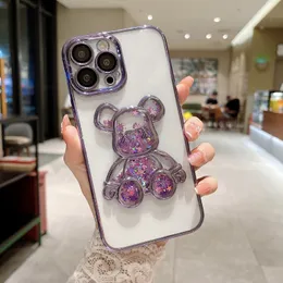 Cartoon Bear Clear Shockproof Cover Iphone 11 12 13 14 Pro XS MAX 7 8 14 artı XR X Lens Koruyucu Film Mobil Kılıf