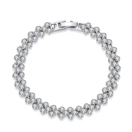 Luxury 3A Österrike Nagelarmband Shining Crystal Diamond Tennis äkta 925 Sterling Silver Charm Zircon Roman Link Love Heart Designer Armband Bröllop smycken