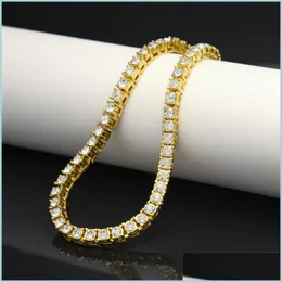Tennis Gold Diamond Bransoletka biżuteria Mężczyzn Bracelet Naszyjka lodowany hip -hop Banles Fashion Drop dostawa dhqva