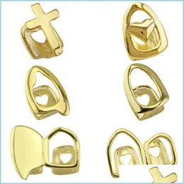 Grillz Dental Grills 18K Gold Grillz Single Hollow Heart Cross Star Mouth Tooth Top Bottom Dental Teeth Grills Hip Hop Body Jewelry Dht68