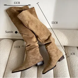 Stövlar Knee-High Ladyslip på enkel veckad stretch Suede Winter Botas Big Cir Cir Cir Cir Cir Cir Cir C C C C C C dåest då då då dåieie Size43 221122