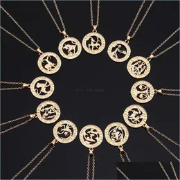 Pendant Necklaces 12 Zodiac Sign Necklace Coin Pendant Gld Chain Aries Taurus Pendants Charm Star Choker Astrology Necklaces Women F Dhabc