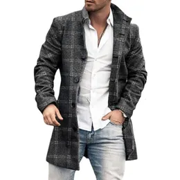 Men's Wool Blends Plaid Jackets Windbreaker Woolen Coats Autumn Winter Male Fashion Single Breasted Print Outwear Trench Tops 221123