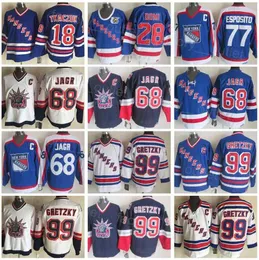 New York Vintage Rangers Throwback Hockey 18 Walt Tkaczuk Jersey Retro 77 Phil Esposito 28 Tie Domi 99 Wayne Gretzky 68 Jaromir Jagr 75th''nhl''Shirt