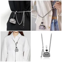 Belts Multi-purpose Silver Metal Chain With Mini Sparkling Full Rhinestone Chest Bag Necklace Pearl Waist Decoration Accessories