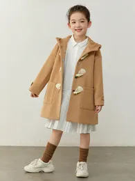 Coat amii kids Girl en Winter Contrast Hooded Jacket for Teenager Thicken Warm Overcoat Children Outwear 22230019 221122