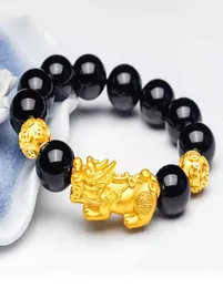 Feng shui iyi şans bilezikleri erkekler için kadınlar obsidiyen boncuk ejderha şanslı cazibe bileziği pixiu pi yao servet bilezikini çekiş9083849