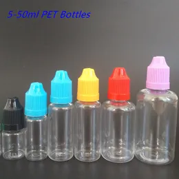 Pet Droper Bottle Needle flaskor 5-50 ml med barns￤ker lock L￥ngt tunt Tip Tomma flytande flaskor