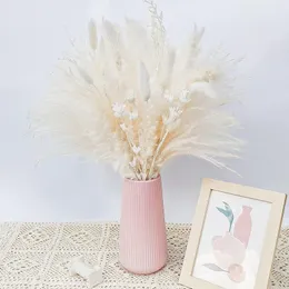 Decorative Flowers 80Pcs Natural White Pampas Grass Dried Bouquet Home Decor Wedding Holiday Flower Arrangements Party Room Dekoration