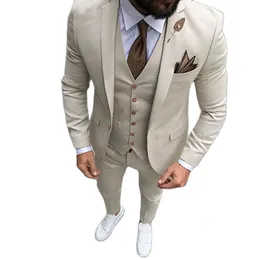 Męskie garnitury Blazery Najnowsze projekty płaszcza Press Beige Suit PROM TUXEDO Slim Fit 3 -Piece Groom Wedding dla niestandardowego Blazer Terno Masuclino 221123