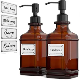 Liquid Soap Dispenser 500ml Hand Dispensers Thick Amber Glass Bottle Rust Proof Stainless Steel Pump Container for Lotion Essential Oil 221123