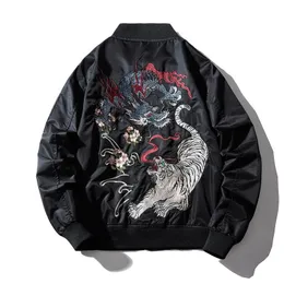 Herrläder faux broderi män bomber jacka drake tiger höst vinter pilot män hip hop japansk baseball ungdom streetwear man 221122