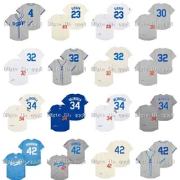 대학 야구 착용 빈티지 브루클린 42 Jackie Robinson Jersey 23 Kirk Gibson 32 Sandy Koufax 34 Fernando Valenzuela 30 Maury Wills 4 Duke Snider Retro Black