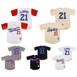 カレッジベースボールは最高品質11 21 Roberto Clemente Jersey Santurce Crabbersプエルトリコジャージーホワイトクリームグレーブラックステッチ野球ジャージー