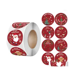 Juldekorationer Juldekorationer 500 st klisterm￤rken Snowman Tree Santa Decorative Wrap Gift Box Label Navidad Drop Delivery Dhvne