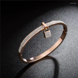 Bangle Titanium Steel Lock CZ Crystal Cuff Bangles Bracciali Classic Rose Gold Wedding Jewelry per le donne Pulsera B18124