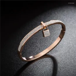 Armreif Titan Stahl Schloss CZ Kristall Manschette Armreifen Armbänder Klassische Rose Gold Hochzeit Schmuck Für Frauen Pulsera B18124