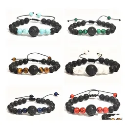 Beaded Adjustable Beads Bracelets Mens Lava Rock Stone Beaded Strand Anxiety Essential Oil Volcanic Bracelet Set Drop Delivery Jewelr Dhet5