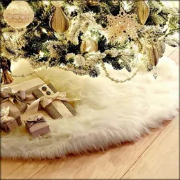 Juldekorationer träd kjol faux päls matta snöflinga vit plysch matta för hem xmas år dekor noel förkläde prydnad 221124