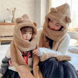Berets zima urocze niedźwiedzie szaliki szaliki na szaliki dla kobiet dla dzieci nowatorskie czapki ciepłe pluszowe czapki swobodne solidne polar dziewczyna kawaii