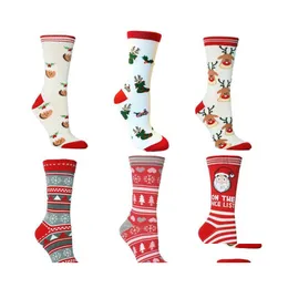 Juldekorationer Juldekorationer par Santa Claus Socks Cotton Winter Year Randig golv Antiskid s￶t hjort Xmas Decorati Dhdm3