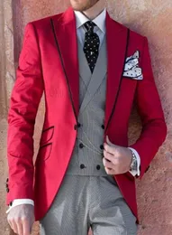 CustomMade One Button Groomsmen Peak Lapel Groom Tuxedos Men Suits WeddingPromdinner Man BlazerjacketpantsTievest A39