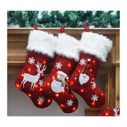 Decora￧￵es de Natal Decora￧￵es de Natal Papai Noel Meias de presente LED STOCKER ANO PARA CRIANￇAS ARNAMENTO DE TREE