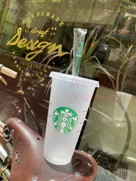 Starbucks 24oz/710ml البلاستيك Tumbler قابلة لإعادة الاستخدام الشرب الشرب المسطح السفلي كوب الشكل غطاء القش قش Bardian 10 pcs 1 q0kr