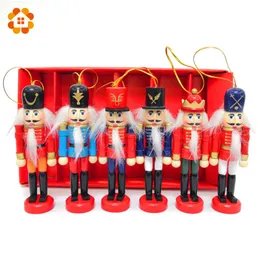 Juldekorationer 1set 12cm trä Nötknäppare Puppet Zakka Creative Desktop Decoration Ornaments Ritning Walnuts Soldiers Band Docks 221124