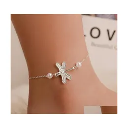 Cavigliere Moda Placcato Sier Bracciale alla caviglia con libellula Donna minimalista Cavigliera Regalo di anniversario per la fidanzata Accessori squisiti D Dhiss