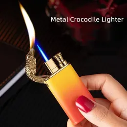 Novel Torch Accendini colorati Jet Blue Flame Metal Crocodile Lighter Antivento Double Fire Dragon Lighter Man Smoking Gift