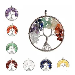 Hänge halsband Tree of Life Necklace 7 Chakra Stone Beads Natural Amethyst Sterlingsierjewelry Choker Choker Pendant Halsband för DH1QO