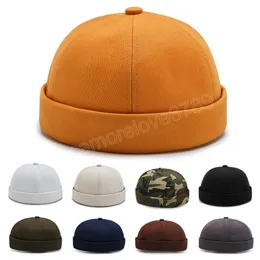 Vintage Men's Cotton Brimless Skullies Cap Solid Color Street Portable Docker Hats Multipurpose Beanie Hat Hip Hop Hats