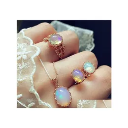 Pendant Necklaces 3Pcs Elegant Transparent Gemstone Pendant Necklaces Earrings Rings Set Combination Jewelry Gift For Girlfriend Mom Dhoux