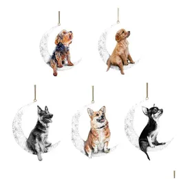 Christmas Decorations Christmas Decorations Ornaments Dog Sitting On The Moon Hanging Pendant For Xmas Tree Car Backpack Year Decora Dhiqb