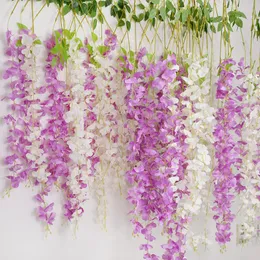 Kwiaty dekoracyjne 12PCS sztuczny wisteria kwiat winorośl romantyczny ślub girland łuk wystrój domu w ogrodzie ściana wisząca el impreza tła