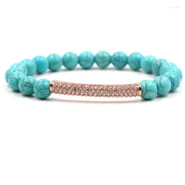 Strand Classic avanzado Blue Pine Stone Beads Bracelet Bangle Micro Zircon Aley Columna Elástica Mujeres Joyas