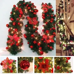 Dekoracje świąteczne 6 kolorów 2,7 m luksusowa dekoracja girland rattan z światłami Xmas Home Party Tree 221124
