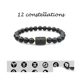 Charm Bracelets Black Stone Beads 12 Constellation Couple Bracelet Men Bracelets For Women Pseras Moda Mascina Hombre Man Mens Jewel Dh6Hj