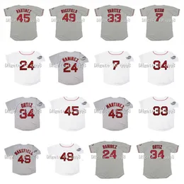 ترتدي الكلية البيسبول 2004 Retro Manny Ramirez Jersey David 34 Ortiz 7 Trot Nixon 45 Pedro Martinez 33 Jason Varitek 49 Tim Wakefield 33 Jason Varitek White