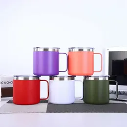 14 oz de aço inoxidável copo de leite de parede dupla a vácuo canecas isoladas copo de vinho de metal com alças pálpebras caneca de café FY5273 SS1124