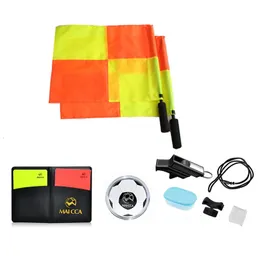 Banner Flags MAICCA Soccer Referee flag Coin Cards Whistle Set Professional Football Flag Whistles Kit Sports Training Equipment 221124