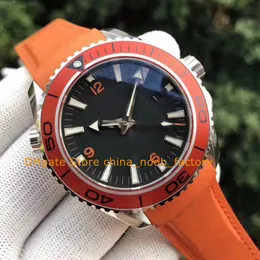 7 Style-Armbanduhren für Herren, 42 mm, Saphirglas, schwarzes Zifferblatt, orangefarbene Keramiklünette, 600 m Gummiarmband, OM Factory Automatikuhr mit Kal. 8500 Uhrwerk