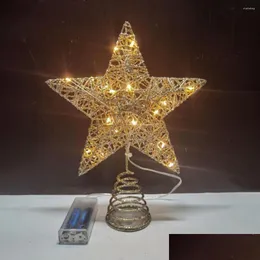 Decorações de Natal Decorações de Natal ornamental Layout Layout Layout de Ornamento de Estrela LED DIY Charms de ferro brilhando Dhogp