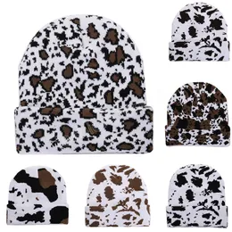 Mode Winter Frauen Warme Schädel Hut Nette Kuh Leopard Print Student Unisex Gestrickte Beanie Cap Bonnet Gorras Hip Hop Cap