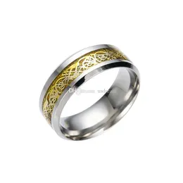 Bandringar Sier Gold Dragon Ring rostfritt st￥l Band ringar Kontrast F￤rg Kvinnor Herr Fashion Jewelry Drop Delivery DHCVR