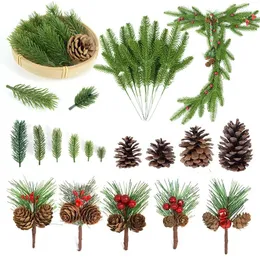 Decorative Flowers 1Pack Christmas Pine Cone Needle Branches Fake Plant Tree Ornaments Decoration DIY Wreath Wedding Arrangement